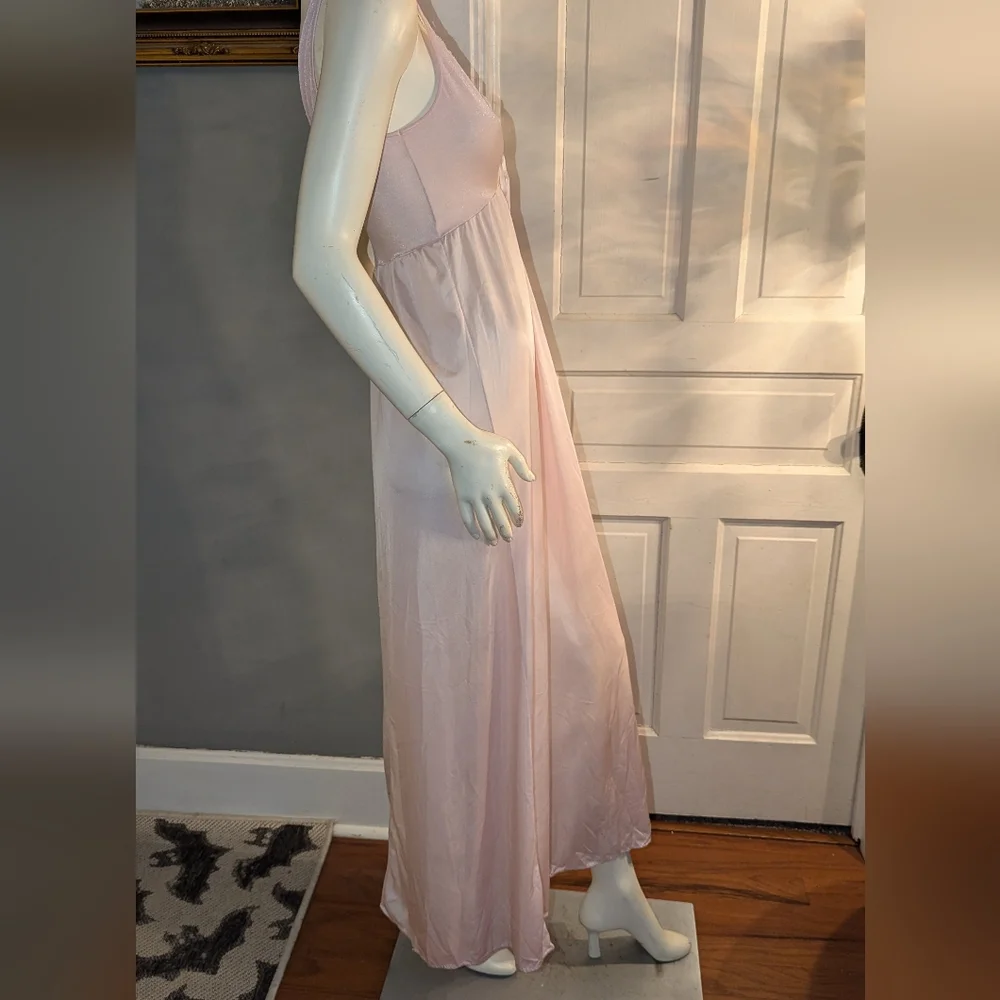 Vintage Olga Light Pink Peignoir Nightgown Small Lace Ribbon Nylon Spandex - Picture 3 of 12